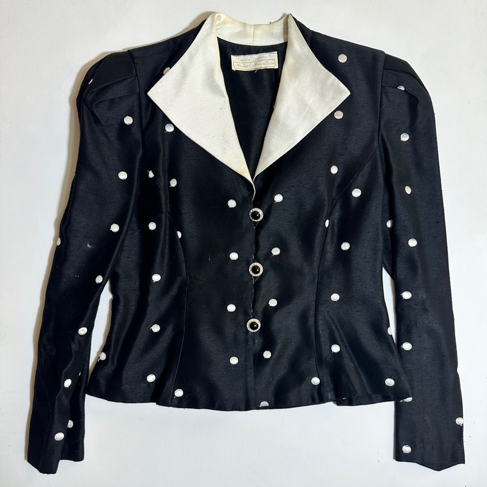 Vintage Custom Black and White Polka Dot Women's Blazer